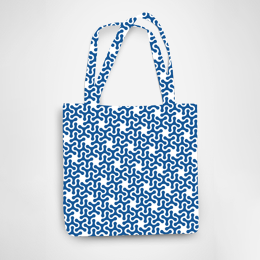Blue Pattern Tote Bag with Zipper