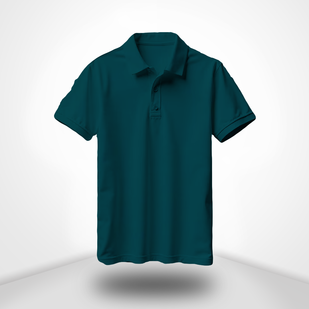 Petrol Blue Polo Neck Half Sleeve T-Shirt