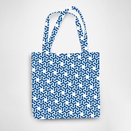 Blue Pattern Tote Bag with Zipper