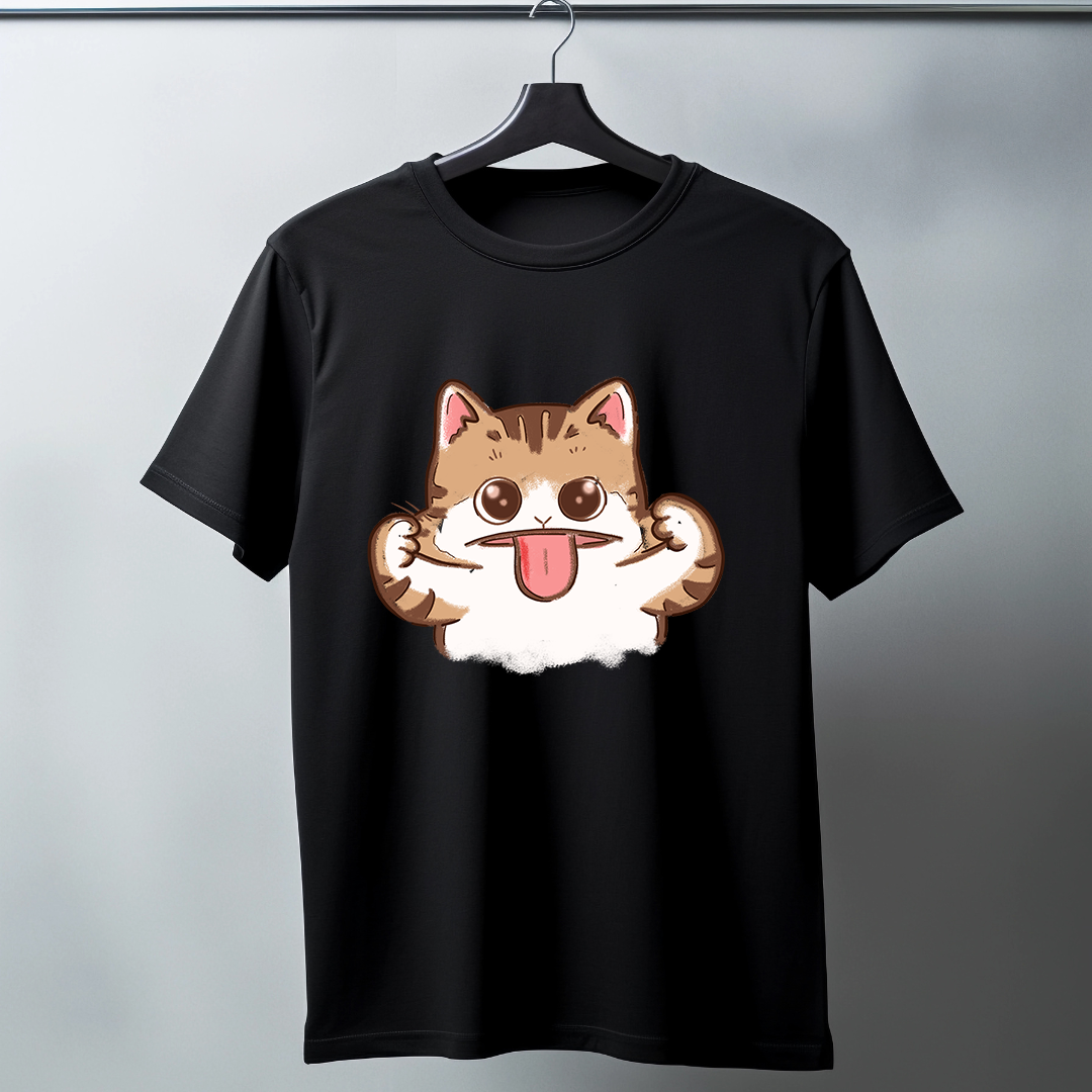 Expressive Cat Half Sleeve T-Shirt
