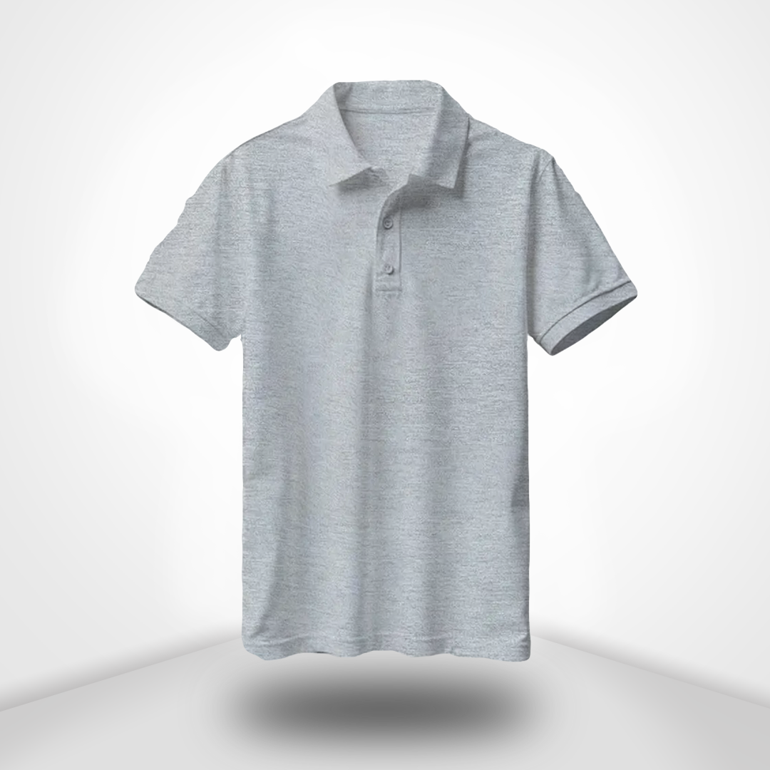 Grey Melange Polo Neck Half Sleeve T-Shirt