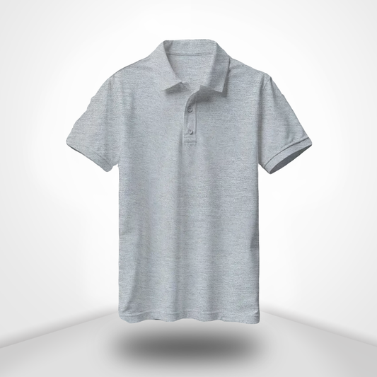 Grey Melange Polo Neck Half Sleeve T-Shirt