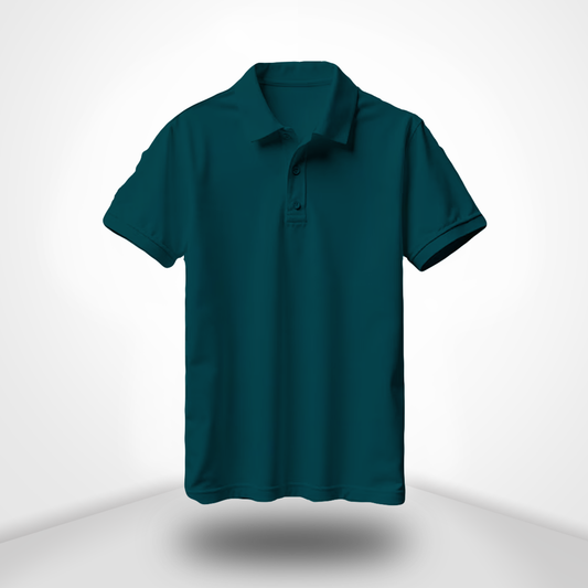 Petrol Blue Polo Neck Half Sleeve T-Shirt